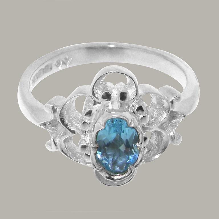 En venta: Anillo solitario de topacio azul natural de plata de ley 925 maciza Personalizable  3