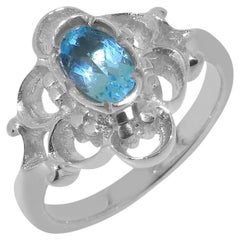 Anello solitario in argento massiccio 925 Topazio Blu Naturale Personalizzabile