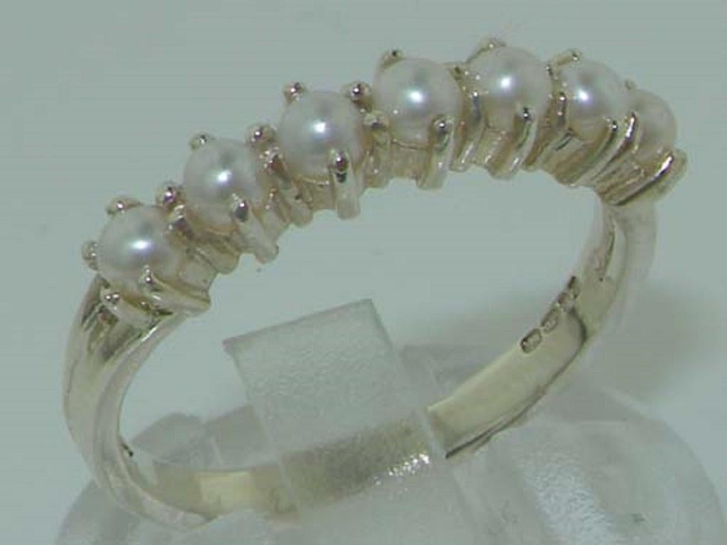 For Sale:  Solid 925 Sterling Silver Pearl Eternity Ring Customizable 2