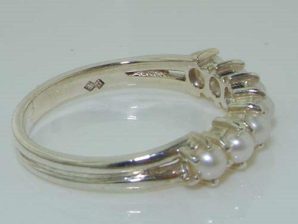 For Sale:  Solid 925 Sterling Silver Pearl Eternity Ring Customizable 5