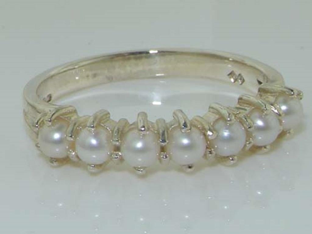For Sale:  Solid 925 Sterling Silver Pearl Eternity Ring Customizable 6