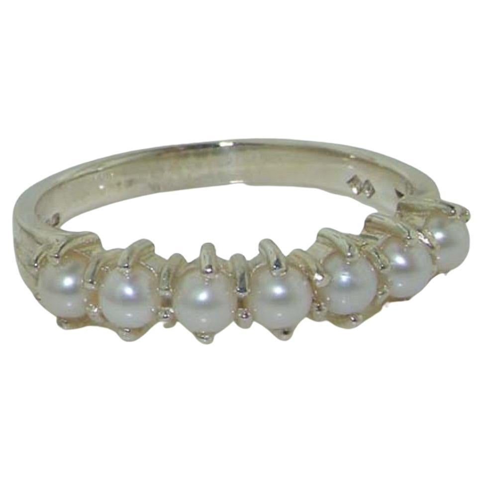 Solid 925 Sterling Silver Pearl Eternity Ring Customizable