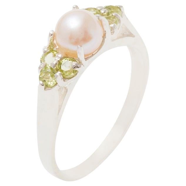 Anillo en racimo para mujer de plata de ley 925 maciza con perla y peridoto Personalizable