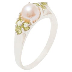 Massiv 925 Sterlingsilber Perle & Peridot Damen Cluster-Ring anpassbar