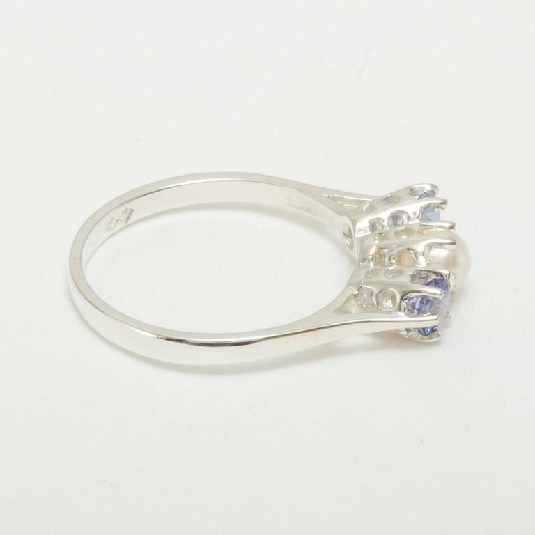 For Sale:  Solid 925 Sterling Silver Pearl & Tanzanite womens Trilogy Ring Customizable 3