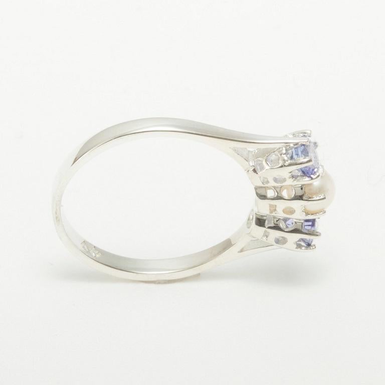 For Sale:  Solid 925 Sterling Silver Pearl & Tanzanite womens Trilogy Ring Customizable 5