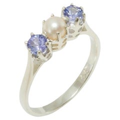 Bague trilogie en argent 925 perles et tanzanite pour femmes Personnalisable