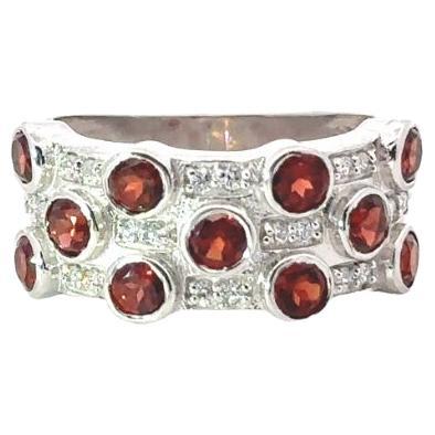 Im Angebot: 925 Sterling Silber Rundschliff Granat Breiter Ehering für Mom Gift Jewelry ()