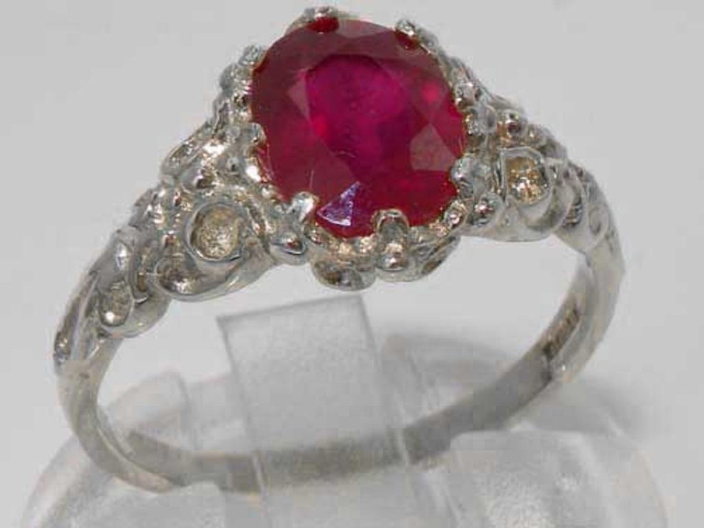 For Sale:  Solid 9K White Gold Ruby Solitaire Victorian Style Ring Customizable 2
