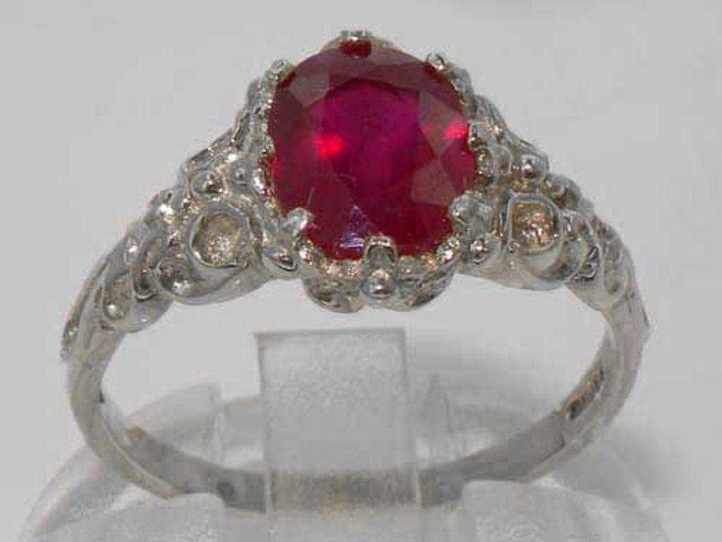 For Sale:  Solid 9K White Gold Ruby Solitaire Victorian Style Ring Customizable 3