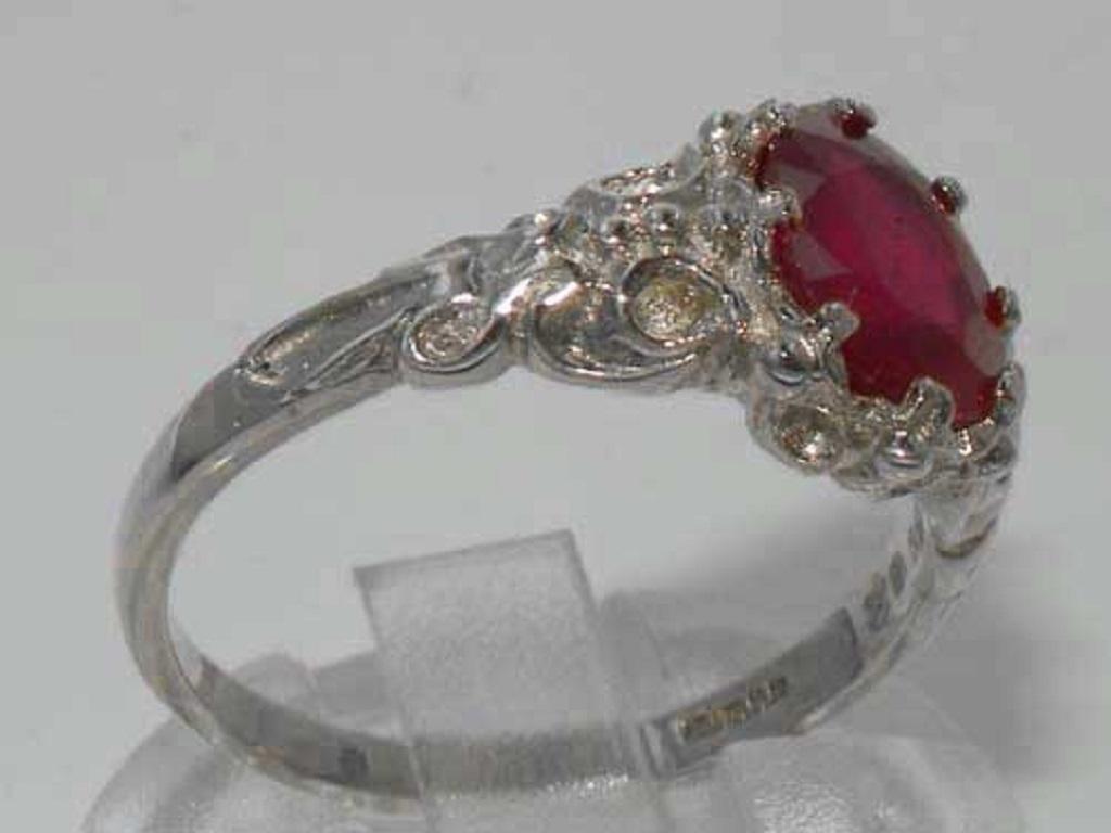 For Sale:  Solid 9K White Gold Ruby Solitaire Victorian Style Ring Customizable 4