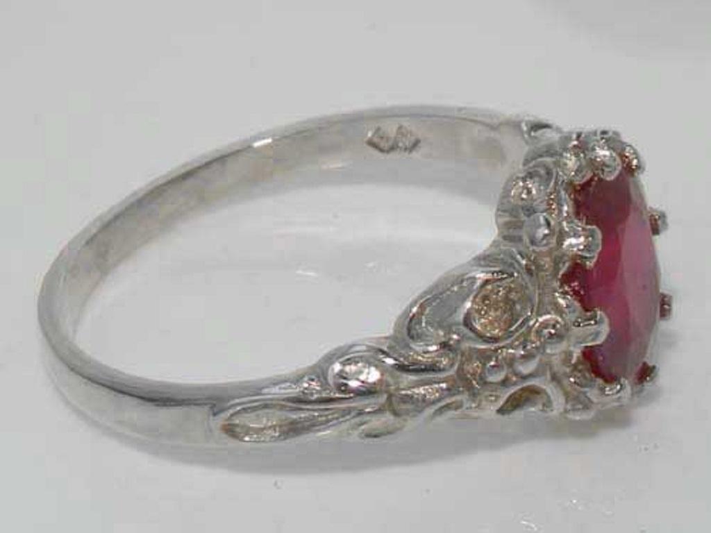 For Sale:  Solid 9K White Gold Ruby Solitaire Victorian Style Ring Customizable 5