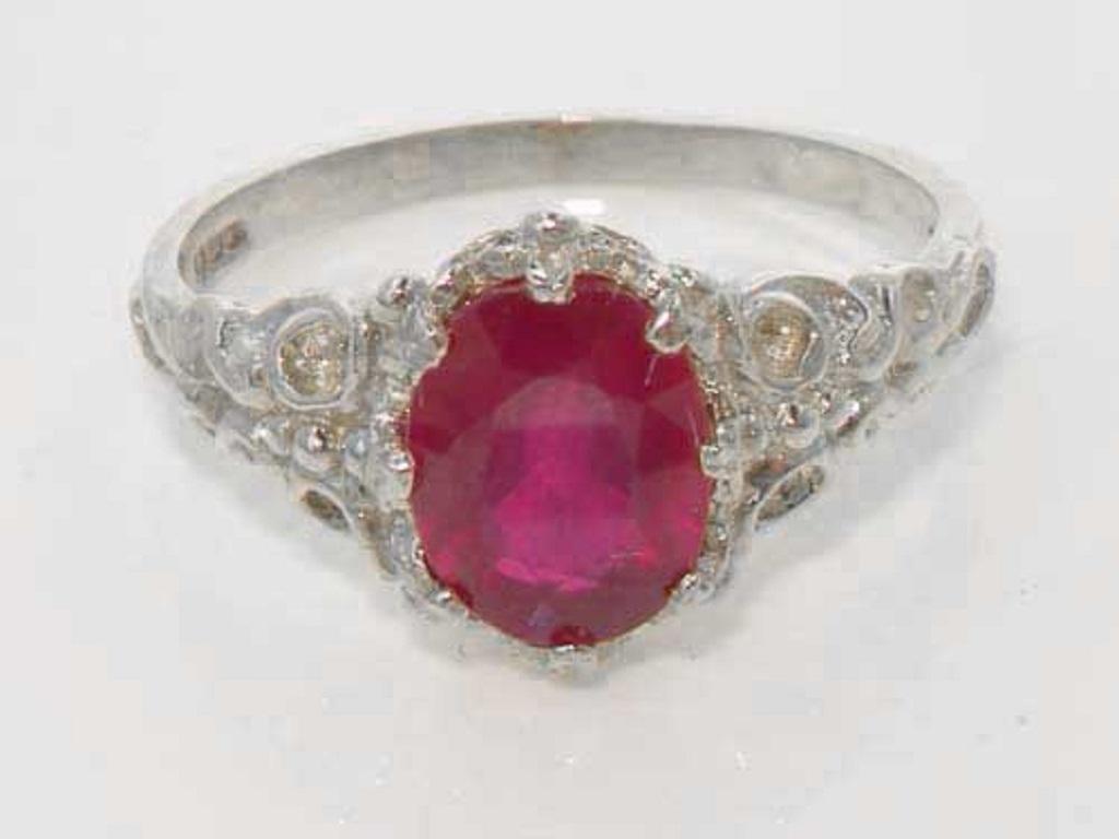 For Sale:  Solid 9K White Gold Ruby Solitaire Victorian Style Ring Customizable 6