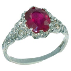Solid 925 Sterling Silver Ruby Solitaire Victorian Style Ring Customizable