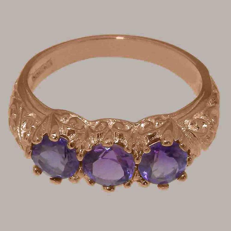 For Sale:  Solid 9ct Rose Gold Natural Amethyst womens Trilogy Ring Customizable 6