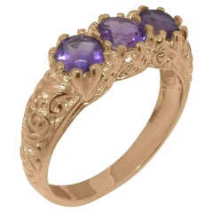 Anillo Trilogía para mujer en oro rosa macizo de 9 ct Amatista natural Personalizable
