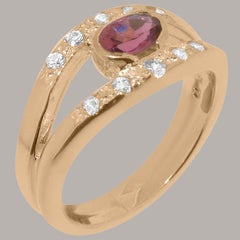 Solid 9ct Rose Gold Natural Pink Tourmaline & Diamond Band Ring, Customizable