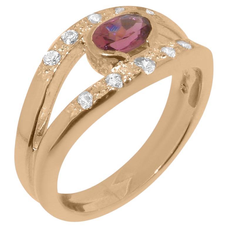 For Sale:  Solid 9ct Rose Gold Natural Pink Tourmaline & Diamond Band Ring, Customizable