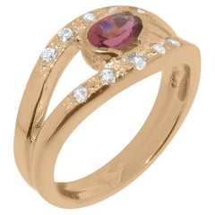 Solid 9ct Rose Gold Natural Pink Tourmaline & Diamond Band Ring, Customizable