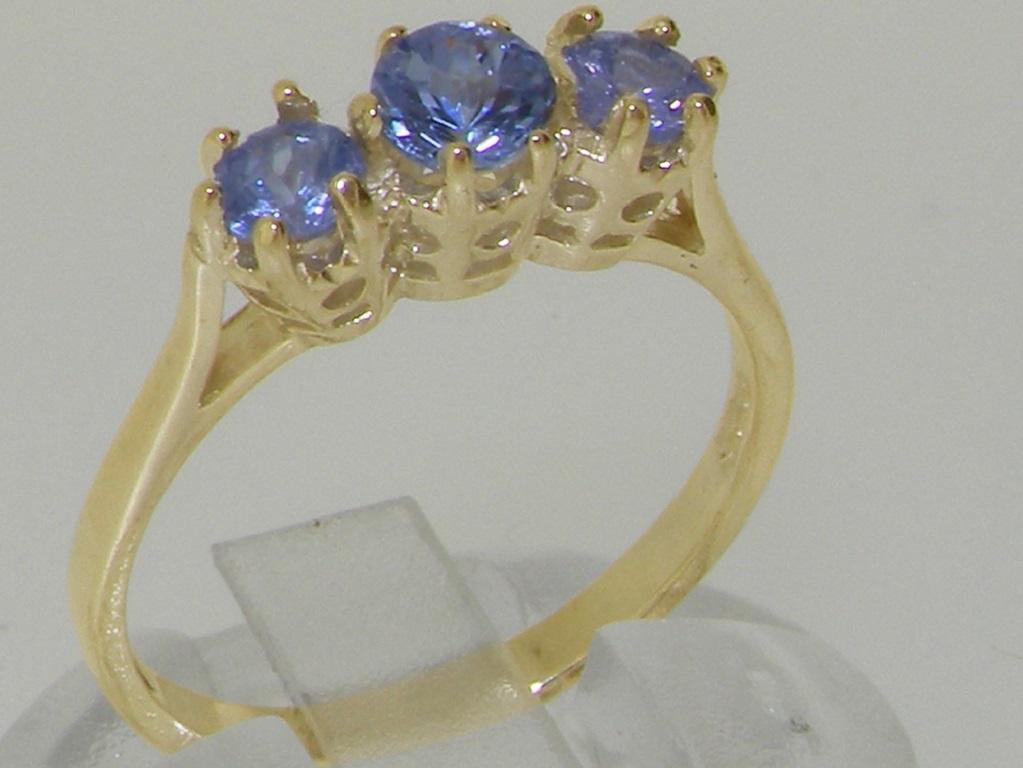 For Sale:  Solid 9ct Yellow Gold Natural Sapphire Womens Trilogy Ring, Customizable 2