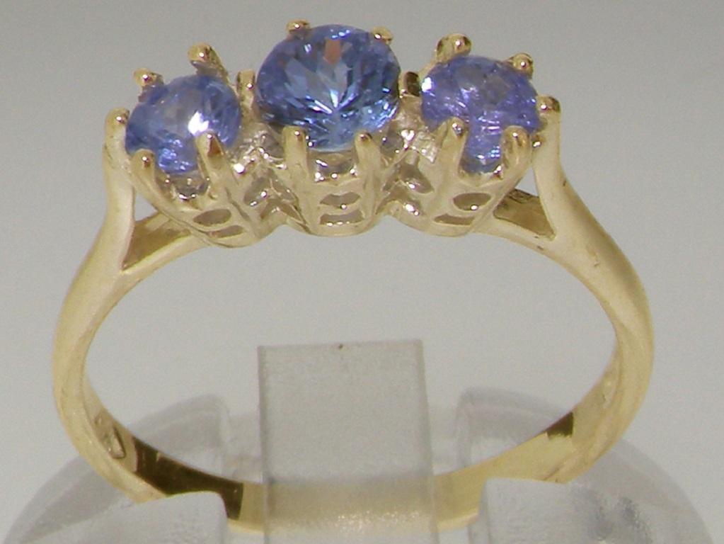 For Sale:  Solid 9ct Yellow Gold Natural Sapphire Womens Trilogy Ring, Customizable 3