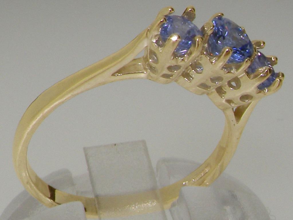 For Sale:  Solid 9ct Yellow Gold Natural Sapphire Womens Trilogy Ring, Customizable 4