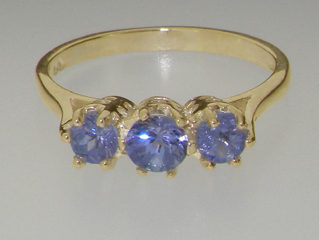 For Sale:  Solid 9ct Yellow Gold Natural Sapphire Womens Trilogy Ring, Customizable 6
