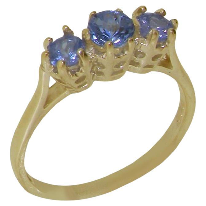 Solider 9 Karat Gelbgold Trilogy-Ring mit natürlichem Saphir für Damen, anpassbar