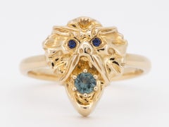 Solid 9K Gold Gargoyle Ring with Montana Sapphire Mouth Blue Eyes R6806