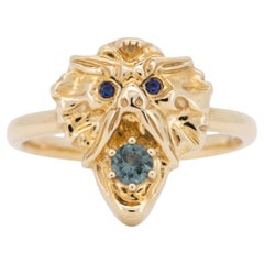 Solid 9K Gold Gargoyle Ring with Montana Sapphire Mouth Blue Eyes R6806