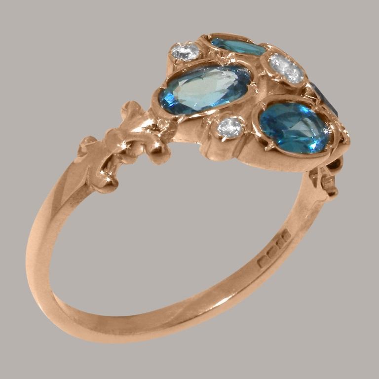 For Sale:  Solid 9K Rose Gold Natural Diamond & Blue Topaz womens Cluster Ring Customizable 3