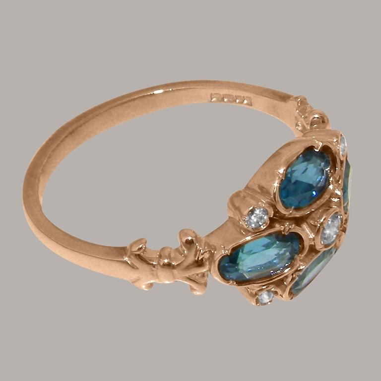 For Sale:  Solid 9K Rose Gold Natural Diamond & Blue Topaz womens Cluster Ring Customizable 4