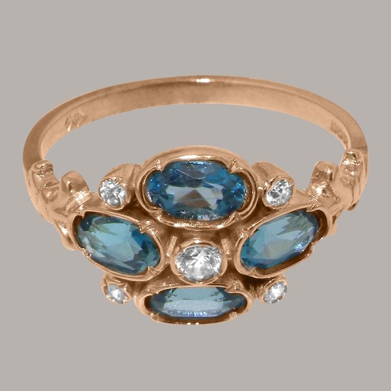 For Sale:  Solid 9K Rose Gold Natural Diamond & Blue Topaz womens Cluster Ring Customizable 5