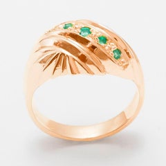 Solid 9K Rose Gold Natural Emerald Art Deco Womens Band Ring, Customizable