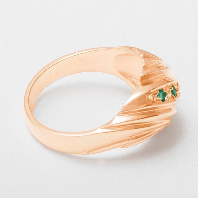 For Sale:  Solid 9K Rose Gold Natural Emerald Art Deco Womens Band Ring, Customizable 5