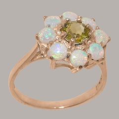 Solid 9K Rose Gold Natural Peridot & Opal Womens Cluster Ring Customizable