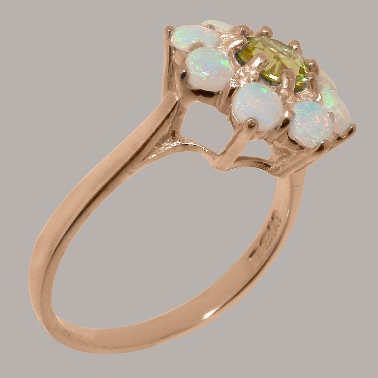 Im Angebot: Damen-Cluster-Ring aus massivem 9K Roségold mit natürlichem Peridot und Opal, anpassbar () 3