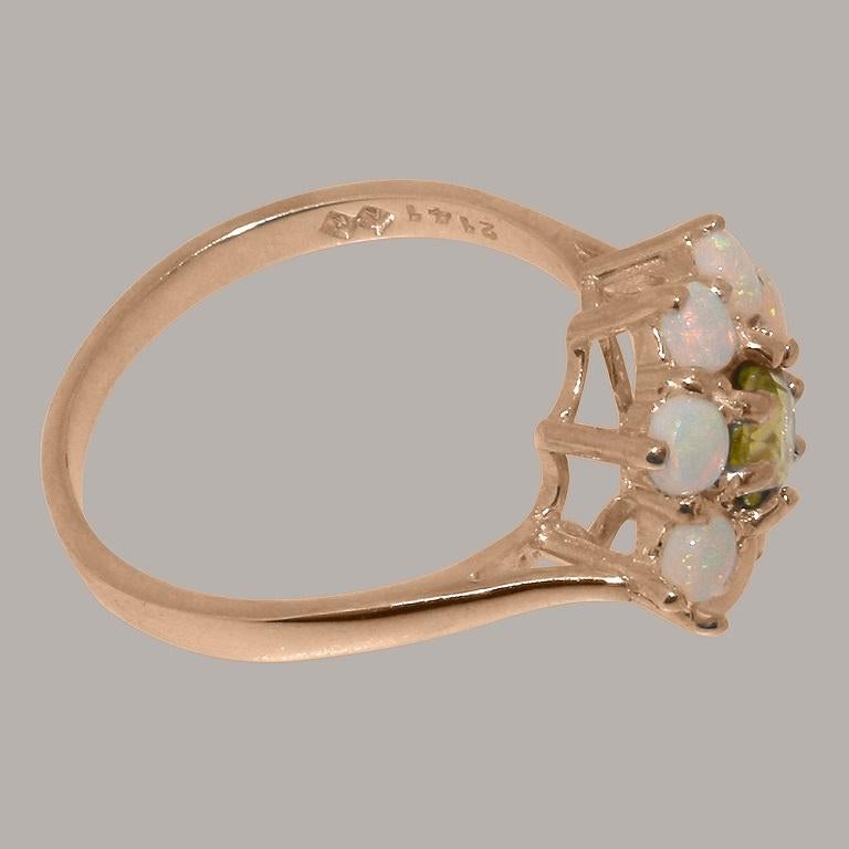 Im Angebot: Damen-Cluster-Ring aus massivem 9K Roségold mit natürlichem Peridot und Opal, anpassbar () 4