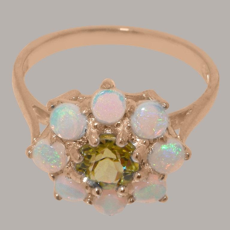 Im Angebot: Damen-Cluster-Ring aus massivem 9K Roségold mit natürlichem Peridot und Opal, anpassbar () 5