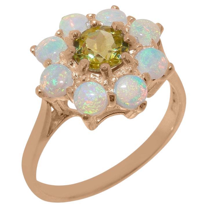 Solid 9K Rose Gold Natural Peridot & Opal Womens Cluster Ring Customizable