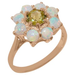 Solid 9K Rose Gold Natural Peridot & Opal Womens Cluster Ring Customizable