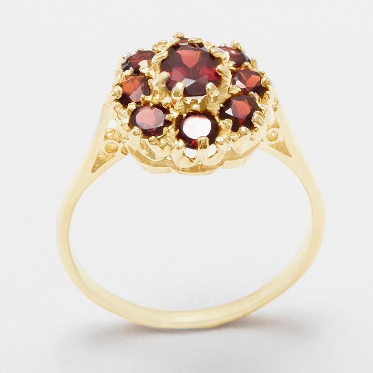 For Sale:  Solid 9K Solid Yellow Gold Garnet Antique Style Flower Cluster Ring Customizable 2