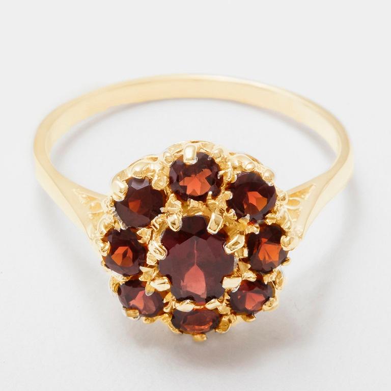 For Sale:  Solid 9K Solid Yellow Gold Garnet Antique Style Flower Cluster Ring Customizable 4