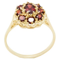 Anillo en racimo de flores de granate estilo antiguo de oro amarillo macizo de 9 quilates Personalizable