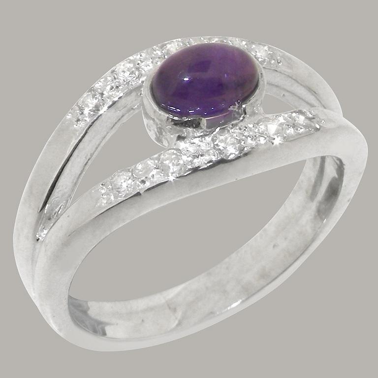 Im Angebot: Bandring aus massivem 9K Weißgold mit natürlichem Amethyst und Diamanten, anpassbar () 2