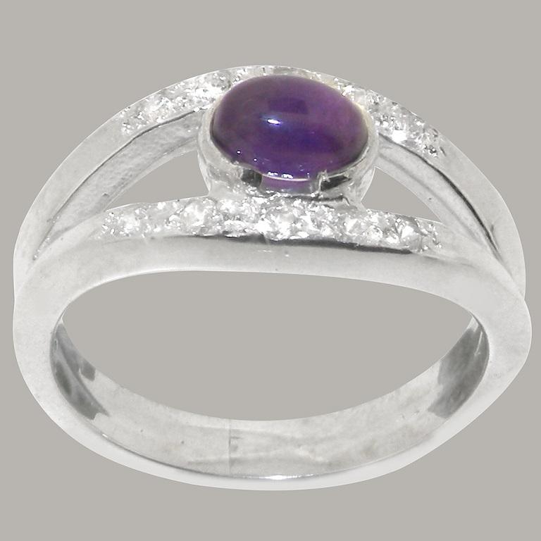 Im Angebot: Bandring aus massivem 9K Weißgold mit natürlichem Amethyst und Diamanten, anpassbar () 3