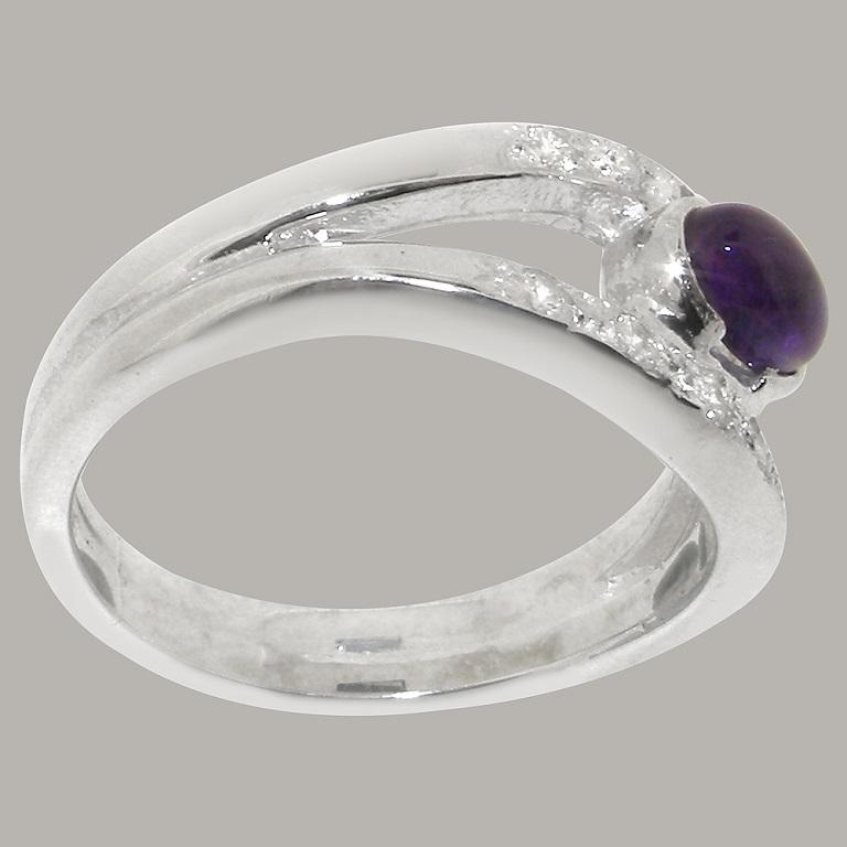 Im Angebot: Bandring aus massivem 9K Weißgold mit natürlichem Amethyst und Diamanten, anpassbar () 4