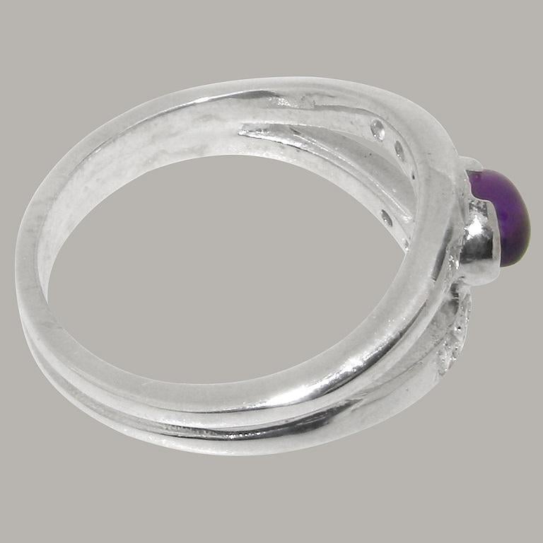 Im Angebot: Bandring aus massivem 9K Weißgold mit natürlichem Amethyst und Diamanten, anpassbar () 5
