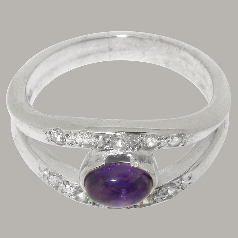 Im Angebot: Bandring aus massivem 9K Weißgold mit natürlichem Amethyst und Diamanten, anpassbar () 6