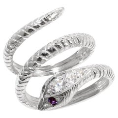Maßgefertigte Schlange aus massivem 9 Karat Weißgold mit natürlichem Amethyst und Edelsteinen und Diamanten